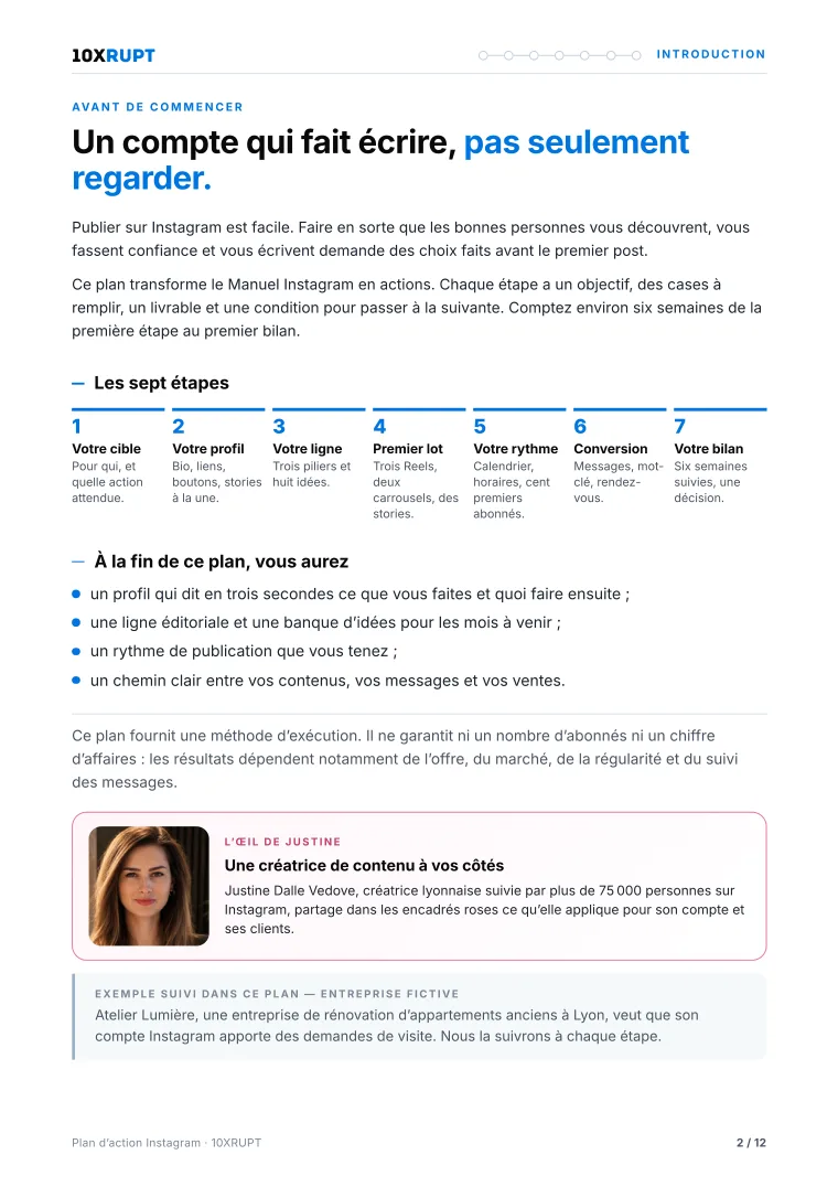 Extrait du plan d’action — Kit Instagram 10XRUPT