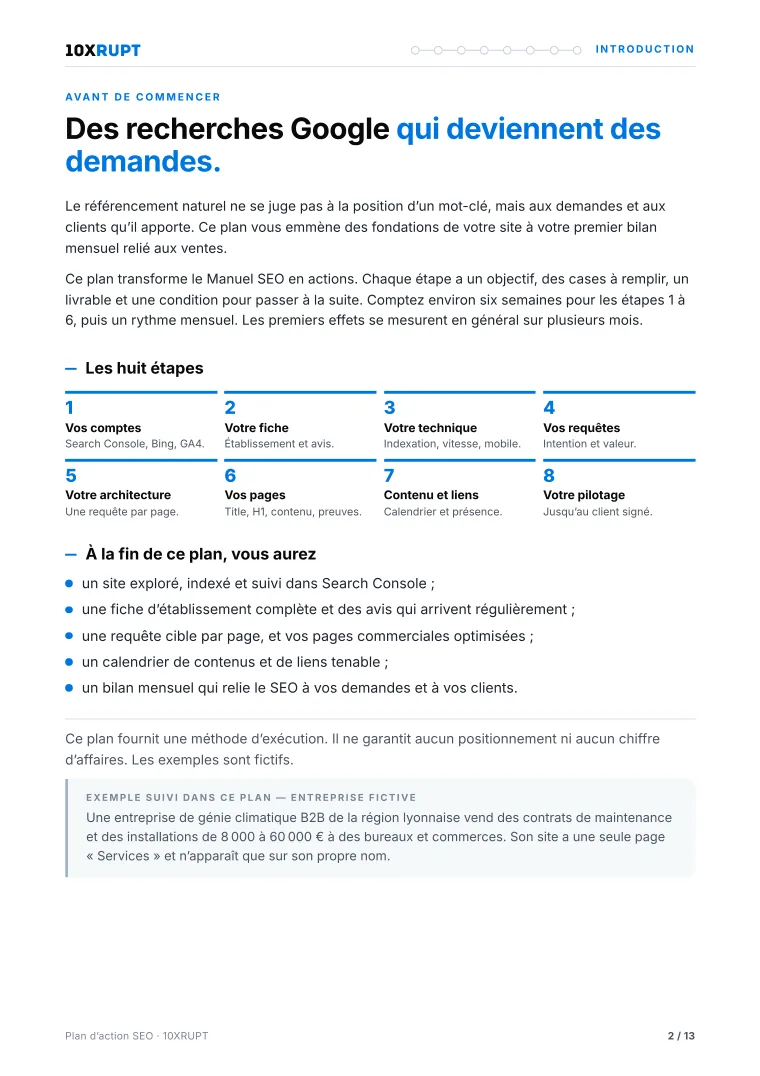 Extrait du plan d’action — Kit SEO 10XRUPT